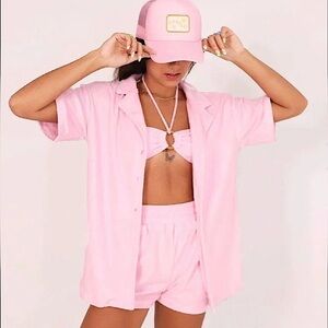 Aurelle Terry Cloth Bottom Up Short Sleeve Top size Medium NWT